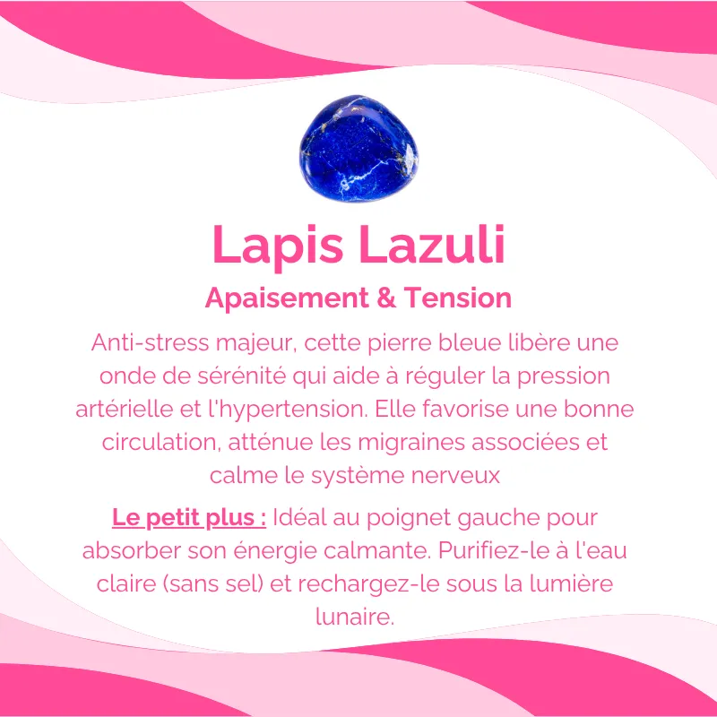 Bracelet contre l'Hypertension en Lapis Lazuli de Qualité AAA 7 fiche technique bracelet hypertension