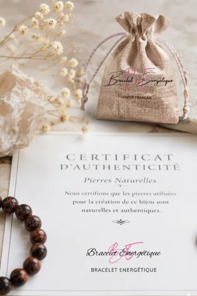 certificat authentification bracelet pierre obsidienne acajou