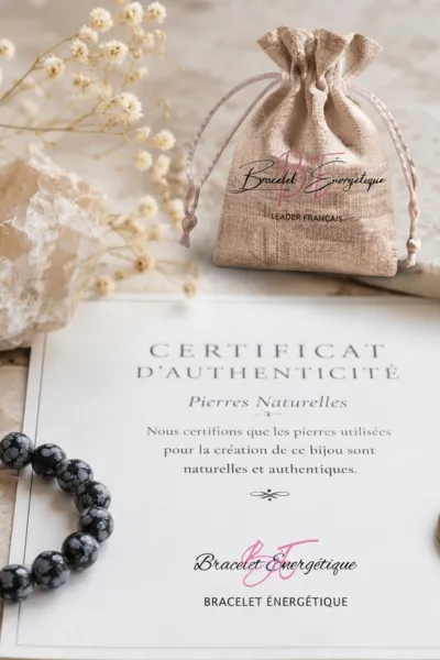 certificat authentification bracelet pierre obsidienne neige