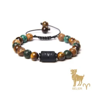 Bracelet Bélier ajustable – Œil de tigre, Turquoise, Jaspe