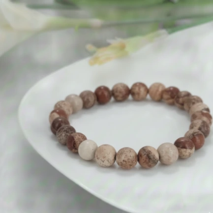 Bracelet Jaspe Paysage Pierre Naturelle 8mm Grade AA 6 Bracelet Jaspe Paysage Pierre Naturelle 8mm Grade AA – Image 6