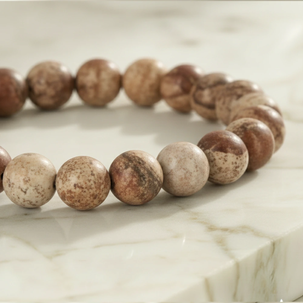 Bracelet Jaspe Paysage Pierre Naturelle 8mm Grade AA 2 bracelet jaspe paysage vue zoom