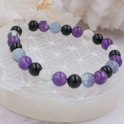 bracelet pour la concentration en améthyste, fluorine et obsidienne