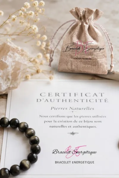 certificat authentification bracelet obsidienne doree
