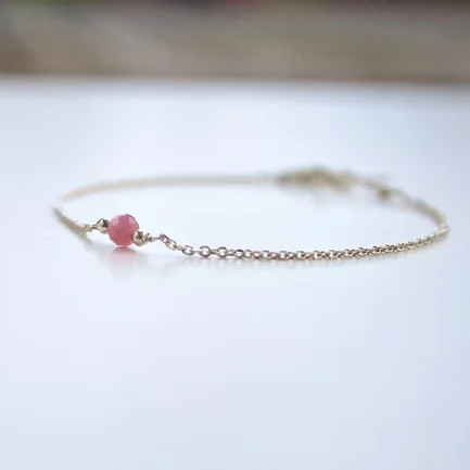 Bracelet argent et pierre de tourmaline rose (1)