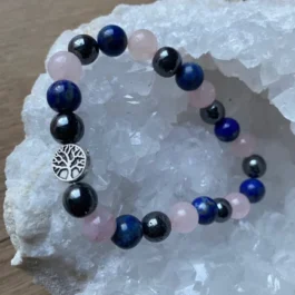 Bracelet Artisanal Arbre de Vie Lapis lazuli Quartz Rose et Hématite