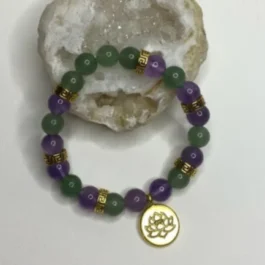 Bracelet Artisanal en Aventurine Verte et Améthyste Qualité AAA