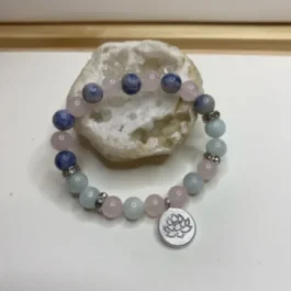 Bracelet Artisanal en Pierres de Sodalite Aigue Marine et Quartz Rose