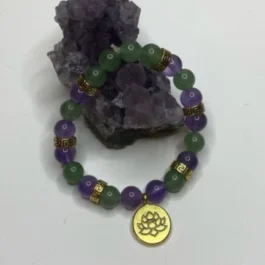 Bracelet Artisanal en Aventurine Verte et Améthyste Qualité AAA