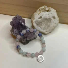 Bracelet Artisanal en Pierres de Sodalite Aigue Marine et Quartz Rose