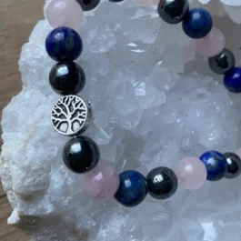 Bracelet Artisanal Arbre de Vie Lapis lazuli Quartz Rose et Hématite