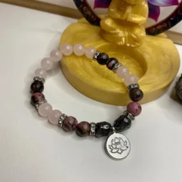 Bracelet artisanal arbre de vie en rhodonite quartz rose et hématite