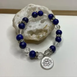 Bracelet artisanal arbre de vie en lapis-lazuli et cristal de roche