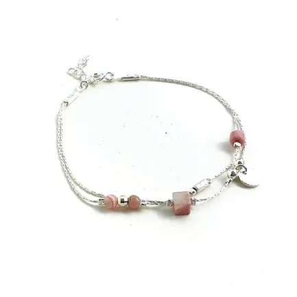 bracelet argent et pierres de rhodochrosite et quartz rose (1)