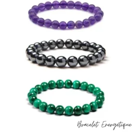 Bracelet Pierre Fibromyalgie – Lot de 3 Bracelets – Malachite + Hématite + Améthyste