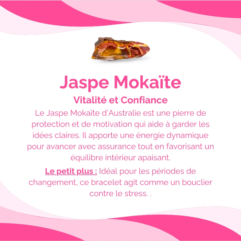 Bracelet Jaspe Mokaïte Pierre Naturelle 8mm Grade AA 7 fiche jaspe mokaïte