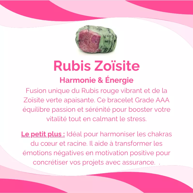 Bracelet Rubis Zoïsite Pierre Naturelle 8mm Grade AAA 7 fiche technique rubis zoisite