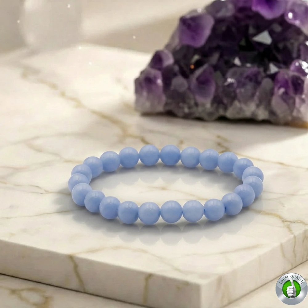 Bracelet pour Thyroïde en Pierre Naturelle d'Angélite 8mm Grade AAA 1 Bracelet pour Thyroïde en Pierre Naturelle d'Angélite 8mm Grade AAA