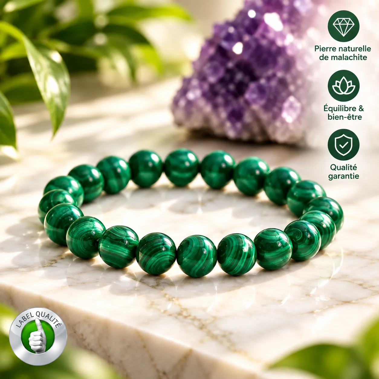 bracelet malachite véritable qualité AA